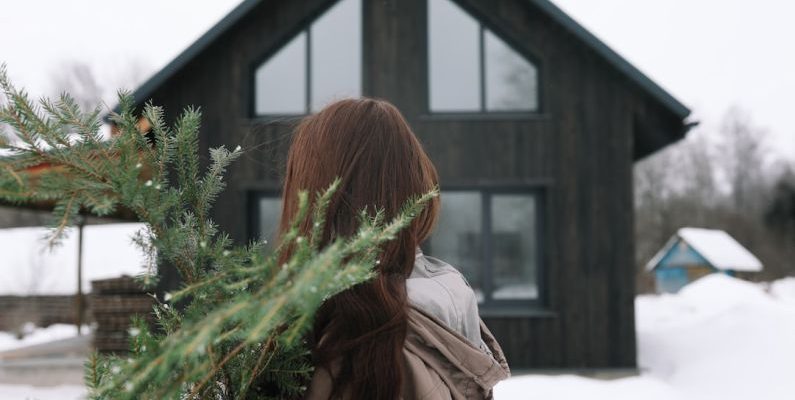 Home Preparation - a woman standing in front of a house holding a christmas tree