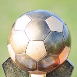 Price Match - soccer ball on brown wooden stand