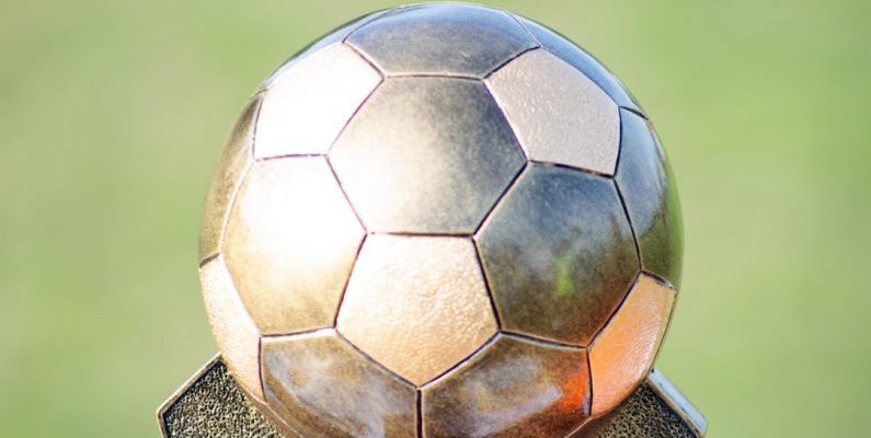 Price Match - soccer ball on brown wooden stand