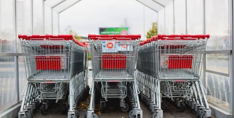 Grocery Wholesale - gray and red shopping carts